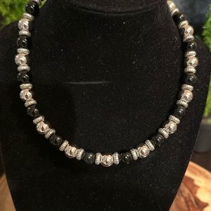 Sterling silver and onyx necklace 26 inches